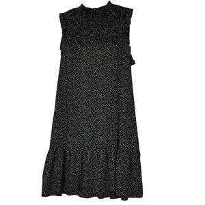 THML Speckled Sleeveless Shift Dress Women's Size Large Black Smocked Lined